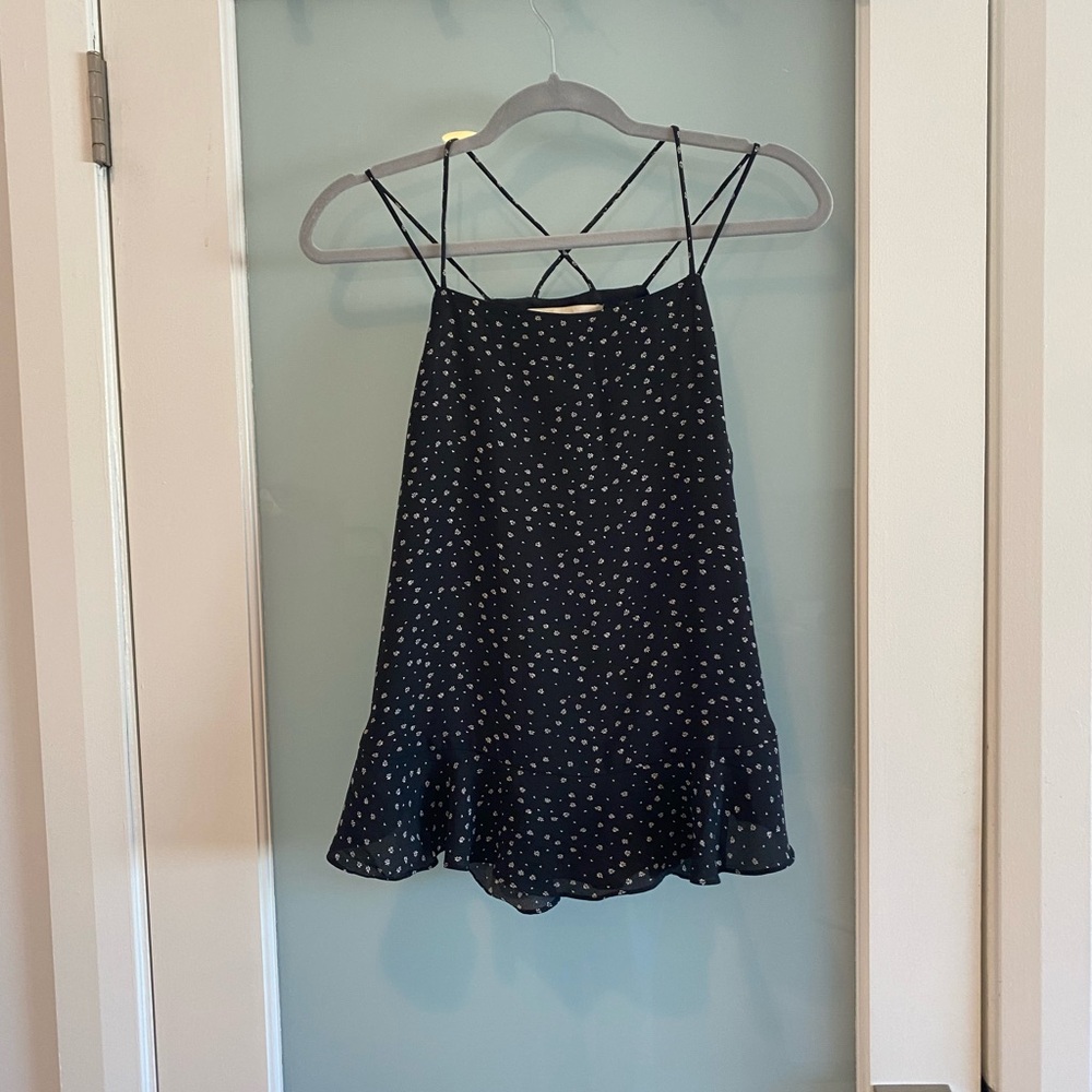 LOFT Black Dress with White Leaf Pattern